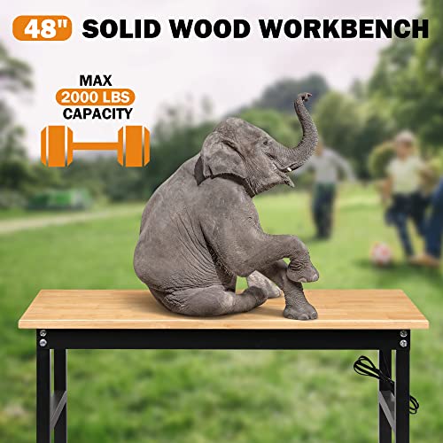 48" Heavy Duty Adjustable Workbench with Large Pegboard, Adjustable Work Table with Power Outlets & Lockable Wheels