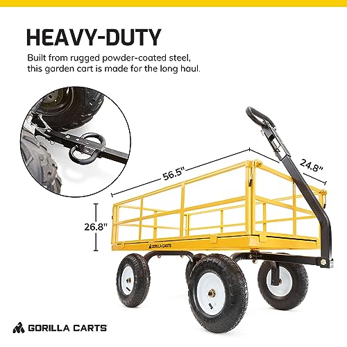 Gorilla Carts Steel Utility Wagon w/ Removable Side Panels, 1000 lb Capacity, Gray