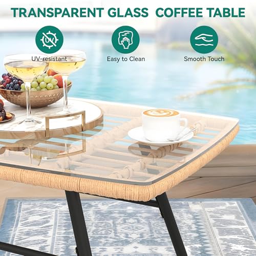 YITAHOME 4-Piece Patio Furniture Wicker Outdoor Bistro Set, All-Weather Rattan Conversation Loveseat Chairs for Backyard