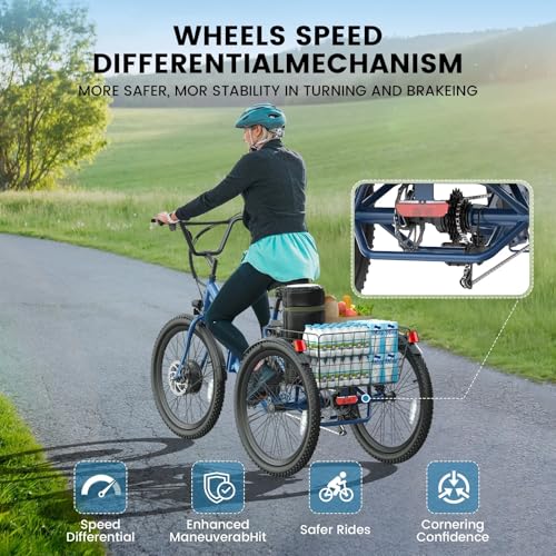 ANCHEER Electric Tricycle for Adults, Peak 600W Electric Trike, 24" 499Wh Folding 3 Wheel Ebike for Adults & Seniors, 15.5MPH & 55Miles Electric Bike