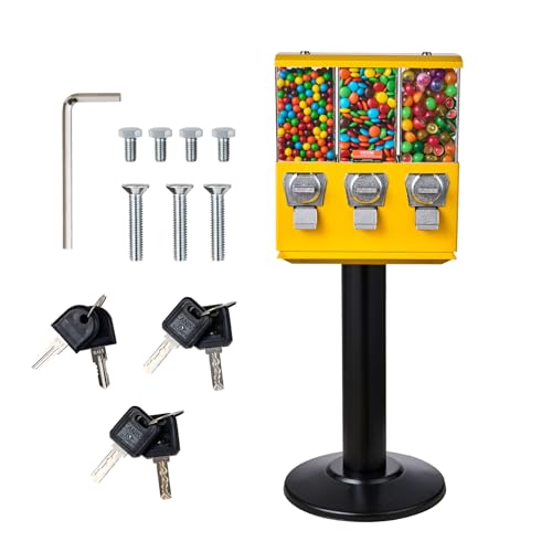 VEVOR Commercial Vending Machine, Triple Compartment Candy Dispenser with Iron Stand, Gumball and Candy Machine for Business