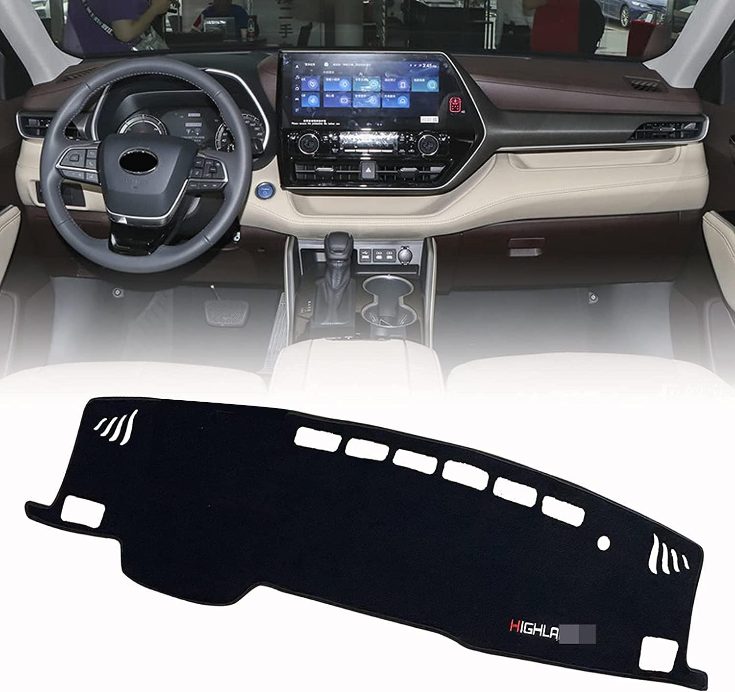 PGTOPONE Custom Fit Dashboard Black Center Console Cover Dash Mat Protector Sunshield Cover Pad Carpet Compatible with Toyota Highlander 4th