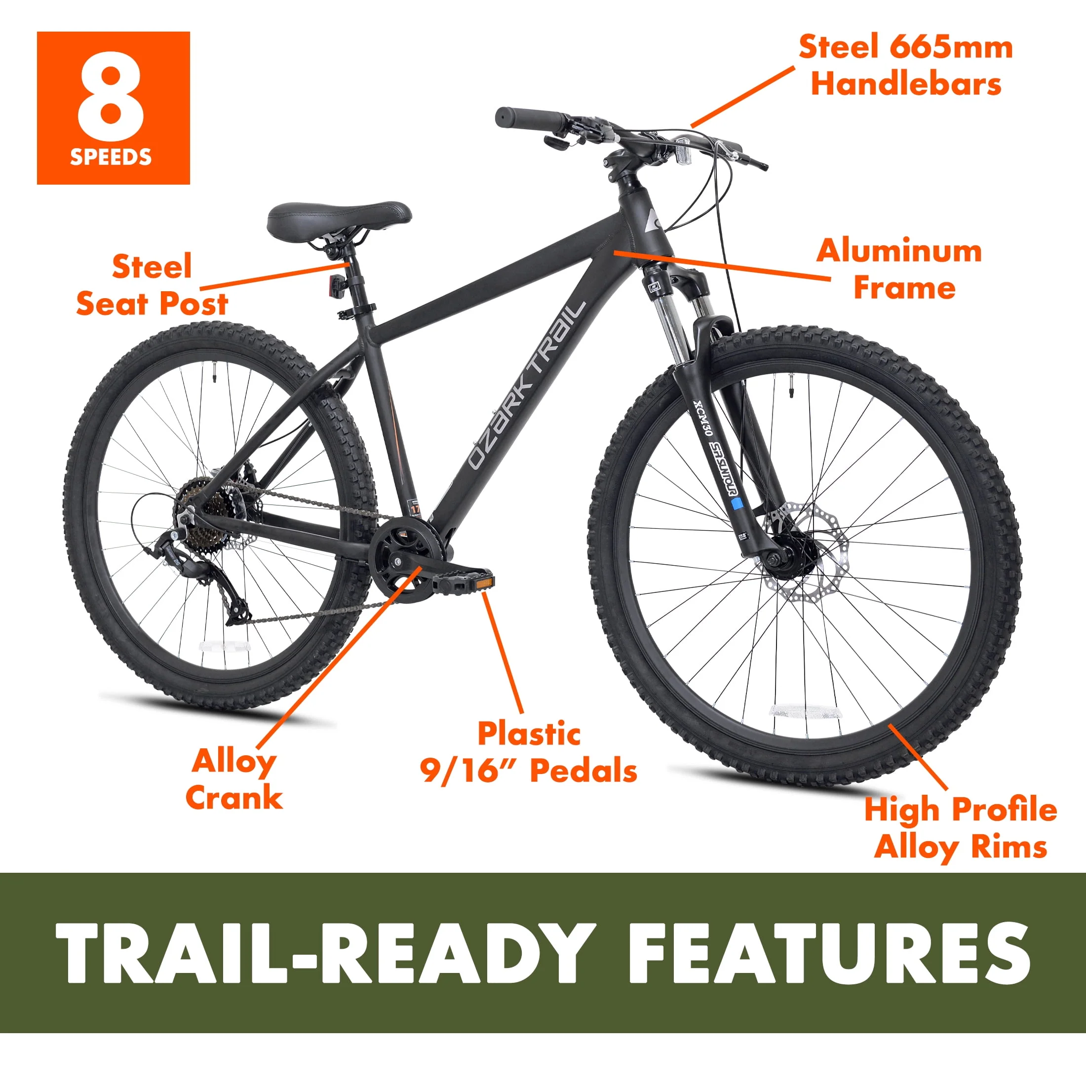 Ozark Trail 27.5 Vibe Mountain Bike, Medium Frame, Black, Adult, Unisex