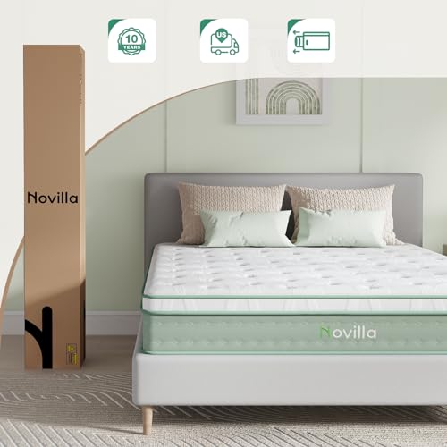Novilla King Size Mattress 14 Inch, Hybrid Mattress King for Motion Isolation, Gel Memory Foam with Pressure Relief for Cool Night Sleep