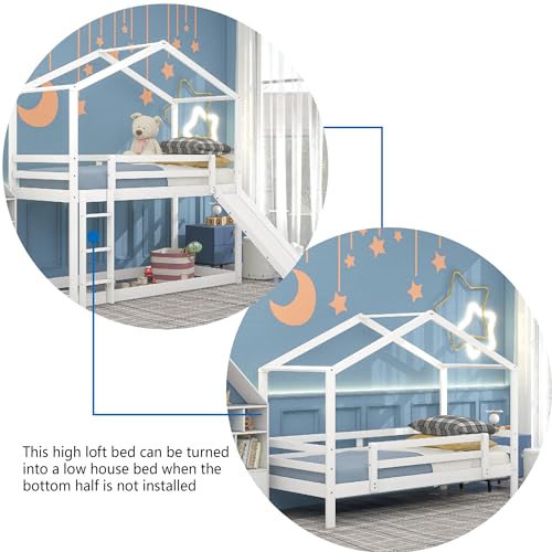 Kids Twin Over Twin Bunk Beds with Slide and Trundle, Solid Wood Bunk Bed Frame with Stairs and Storage