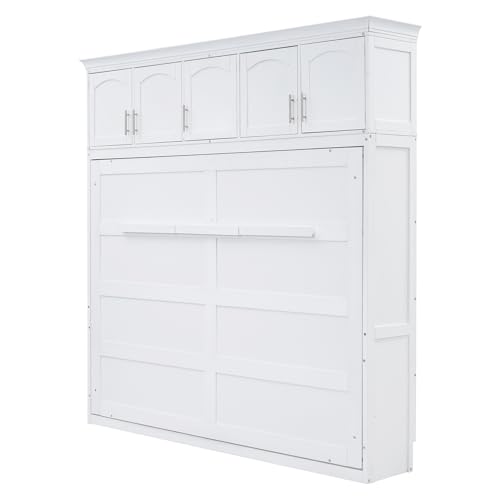 Full Size Murphy Bed with Drawers, Cabinets and USB Ports,Wood Murphy Bed Cabinet Bed Removable Shelves