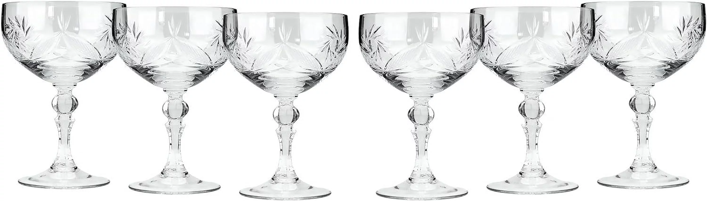 Crystal CR6701, 8 Oz Crystal Champagne/Cocktail Coupe Glasses, Old-Fashioned Hand Made Coupes, Unique Vintage Stemware Set Of 6
