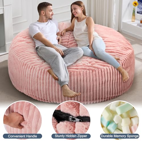 Hobestluk 5ft Bean Bag Chairs for Adults Large Beanbag Chair with Stripe Plush Cover Big Bean Bag Chair for Living Room Bedroom Dorm Office -Black