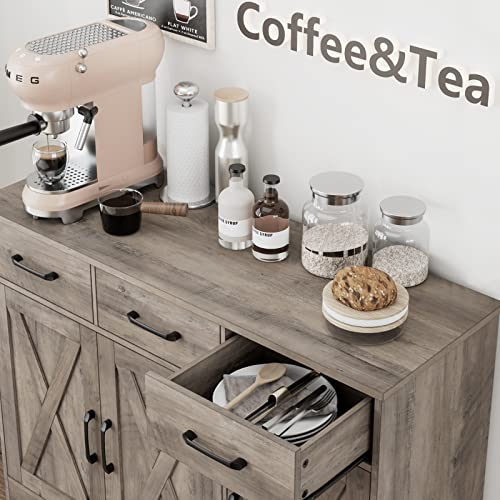 HOSTACK Modern Farmhouse Sideboard Buffet Cabinet, Barn Doors Buffet Storage Cabinet with Drawers and Shelves