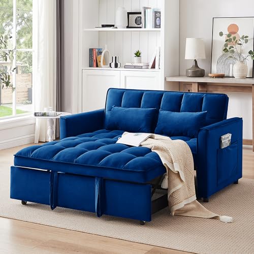 3-In-1 Sleeper Sofa,Velvet Pull Out Sofa Bed，55.1-Inch Futon Convertible Loveseat Sleeper， Love Seat with Adjustable Back