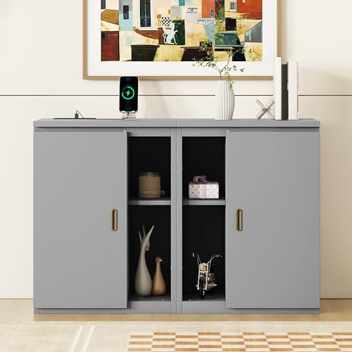 Full Size Murphy Cabinet Wall Bed With Storage and Bookcase Headboard, Solid Wood Cabinet With Shelves and USB Ports, Platform Floor for Home Office