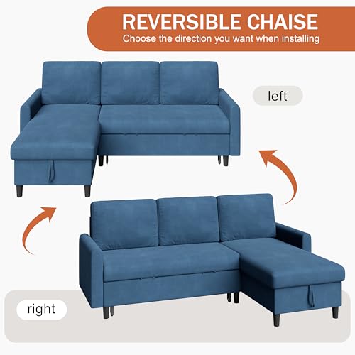 Vongrasig Convertible Sleeper Sofa, Pull Out Couch with Storage, 77" L-Shaped Sofa Bed with Storage Chaise Corduroy Fabric for Living Room, Apartment