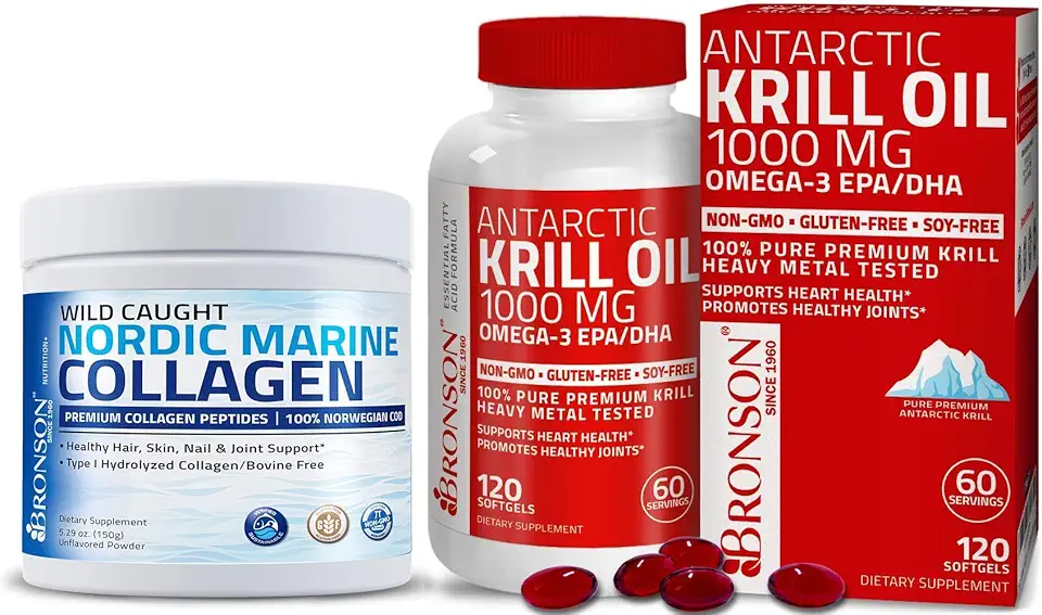 Marine Collagen Peptides Hydrolyzed Protein Powder + Antarctic Krill Oil 1000 mg with Omega-3s EPA DHA - Kansas Nuitrition - HNZSDS