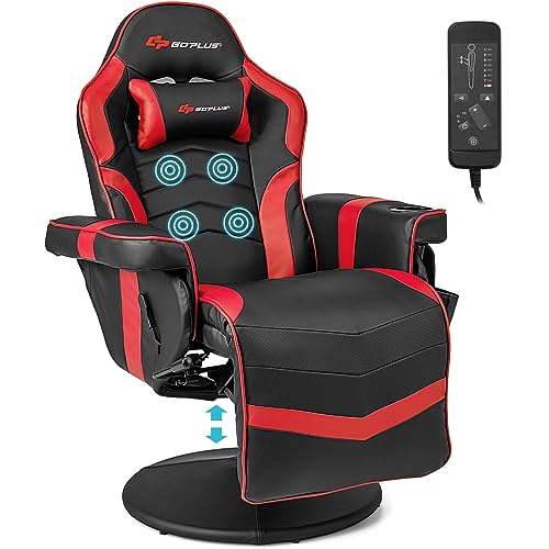 Goplus Massage Gaming Chair, Racing Style Gaming Recliner w/Adjustable Backrest and Footrest