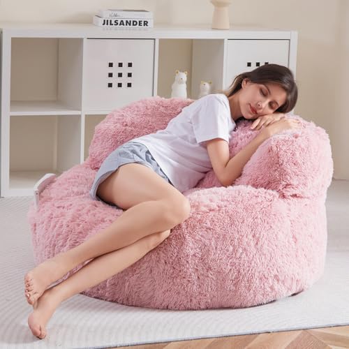 BYBYME Giant Bean Bag Chair, Faux Fur Bean Bag Couch with Filler Large Living Room Bean Bag Chairs for Adults