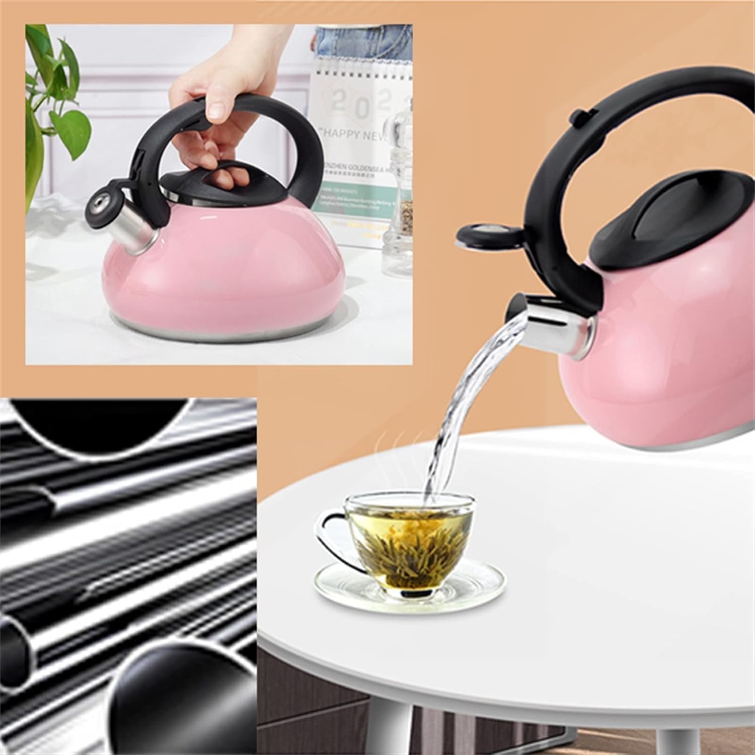 Elegant Design Stainless Steel Whistling Kettle Water Tea Kettle 2.5L Capacity Stove Top Teapot Pot