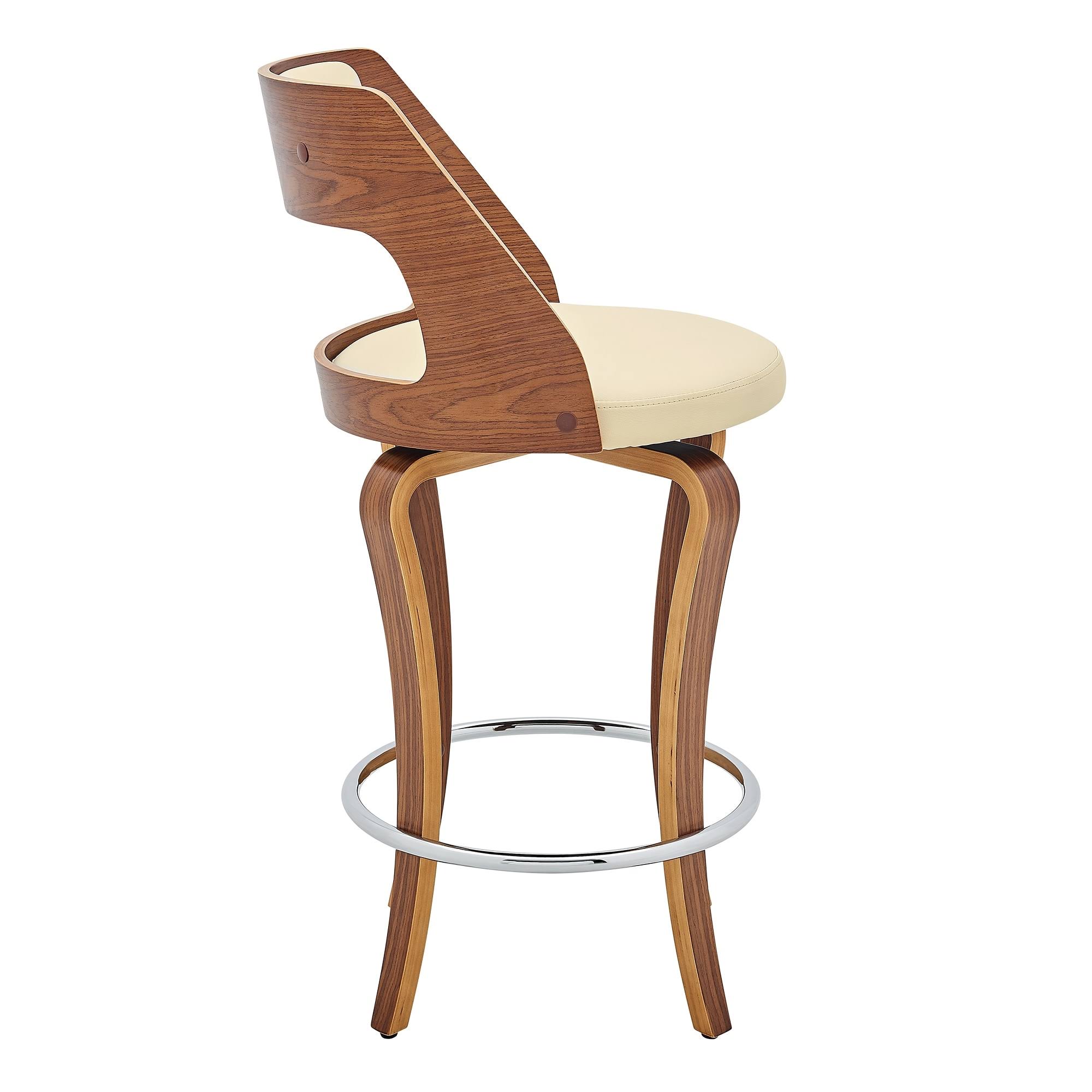 Armen Living Grady 26x22 Swivel Gray Faux Leather and Walnut Wood Bar Stool