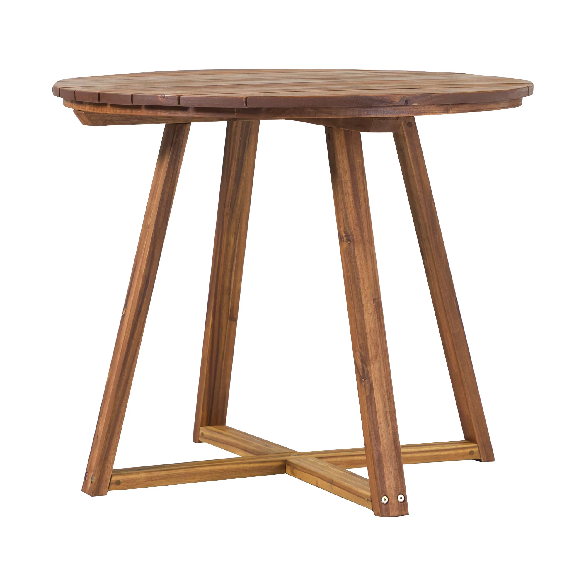 Walker Edison Modern 30” Solid Acacia Wood Outdoor Dining Table, Brown