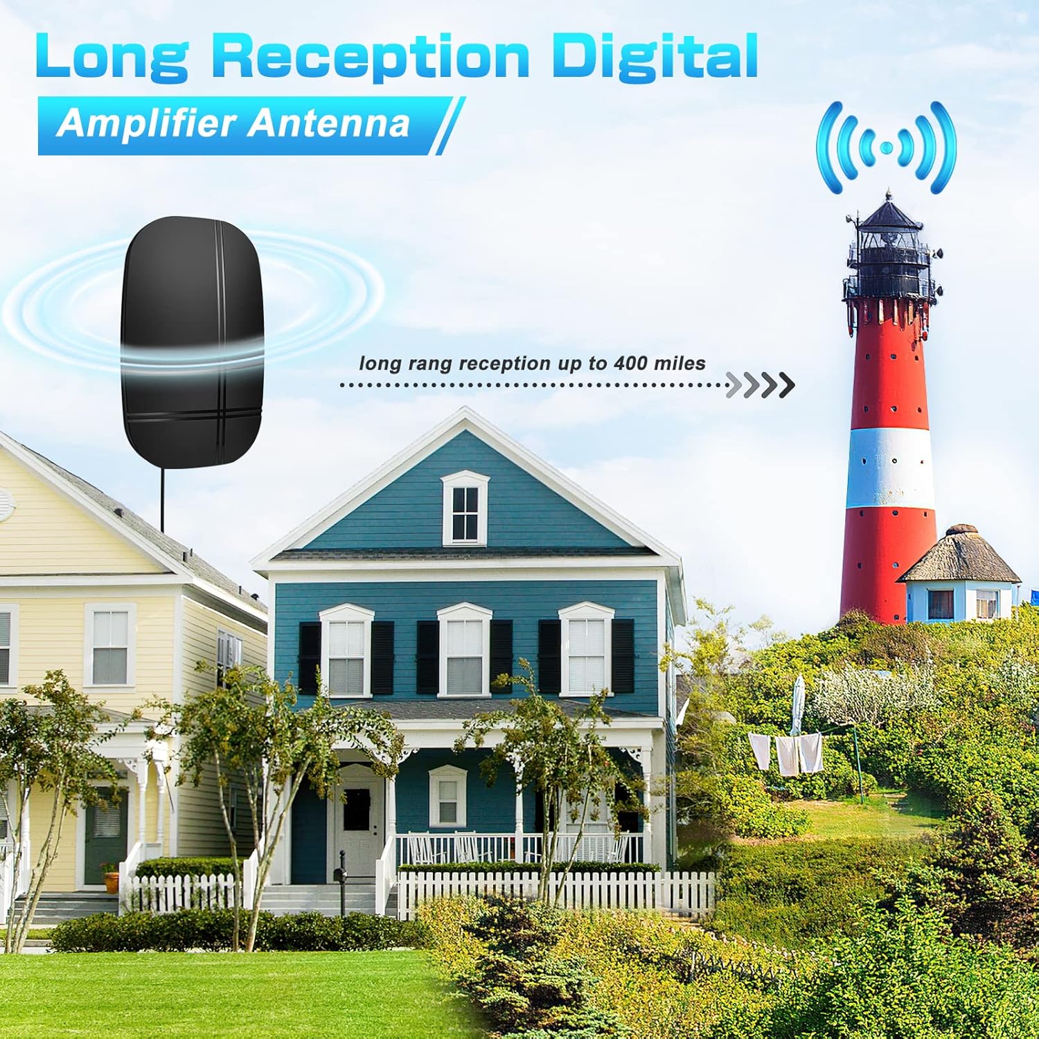 2022 Amplified HD TV Antenna, Indoor/Outdoor Digital Antenna up to 400 Miles Range-Support 4K 1080P All TVs HD Local Channels 360&deg