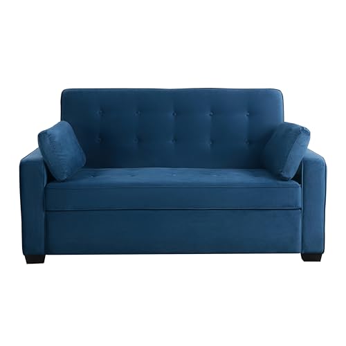 Serta Ainsley 72.6" Convertible Sleeper Sofa, Queen Size, Dreamcoil Comfort, Soft Velvet Fabric, Navy