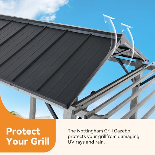 Hardtop Grill Gazebo 6'x12'with Side Shelf, Outdoor Gazebo with Bottle Opener & Hooks