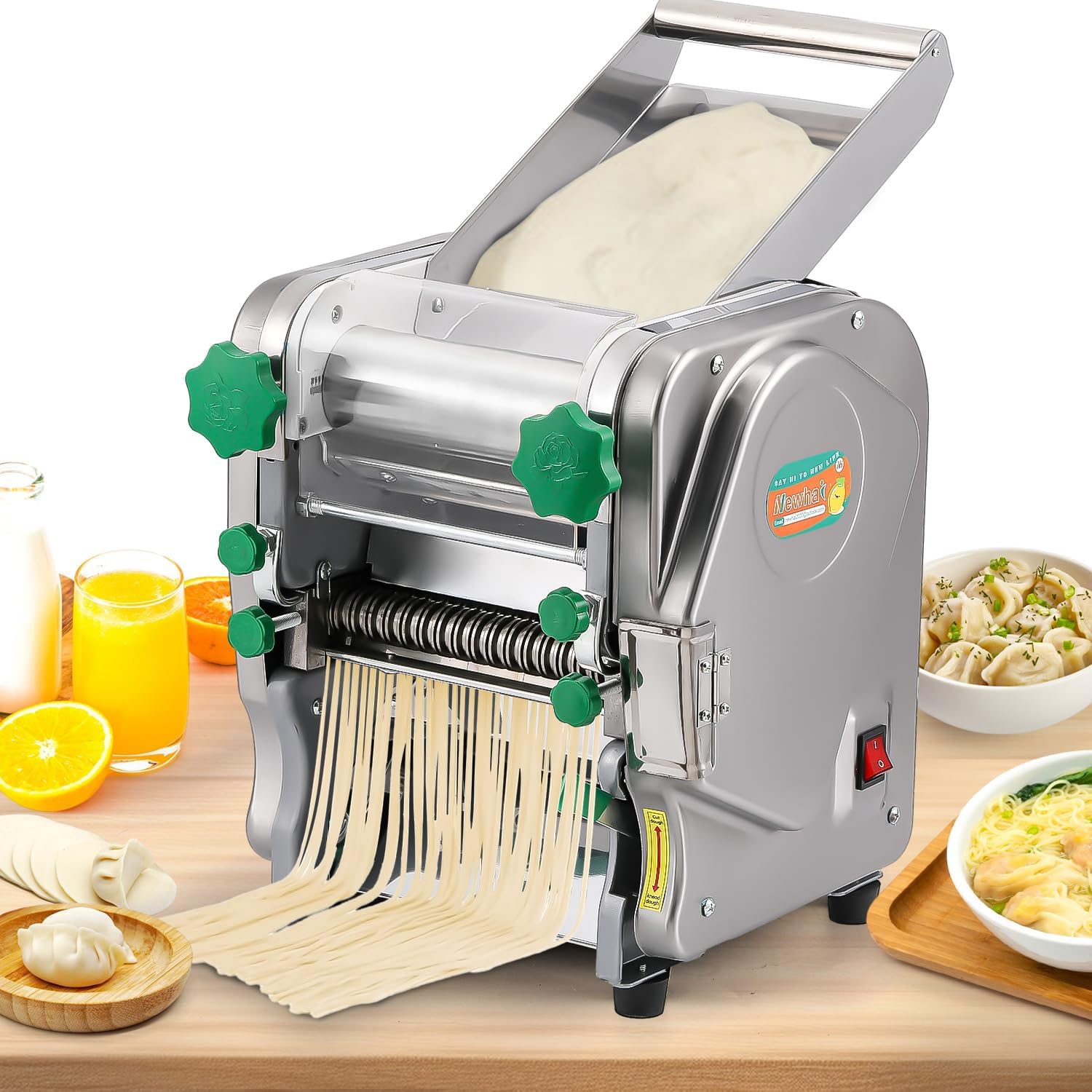 Newhai Commercial Electric Pasta Maker 2-in-1 Automatic Noodle Machine Thickness Adjustable 2mm 6mm Noodle Heavy Duty Dough Roller Pressing Machine