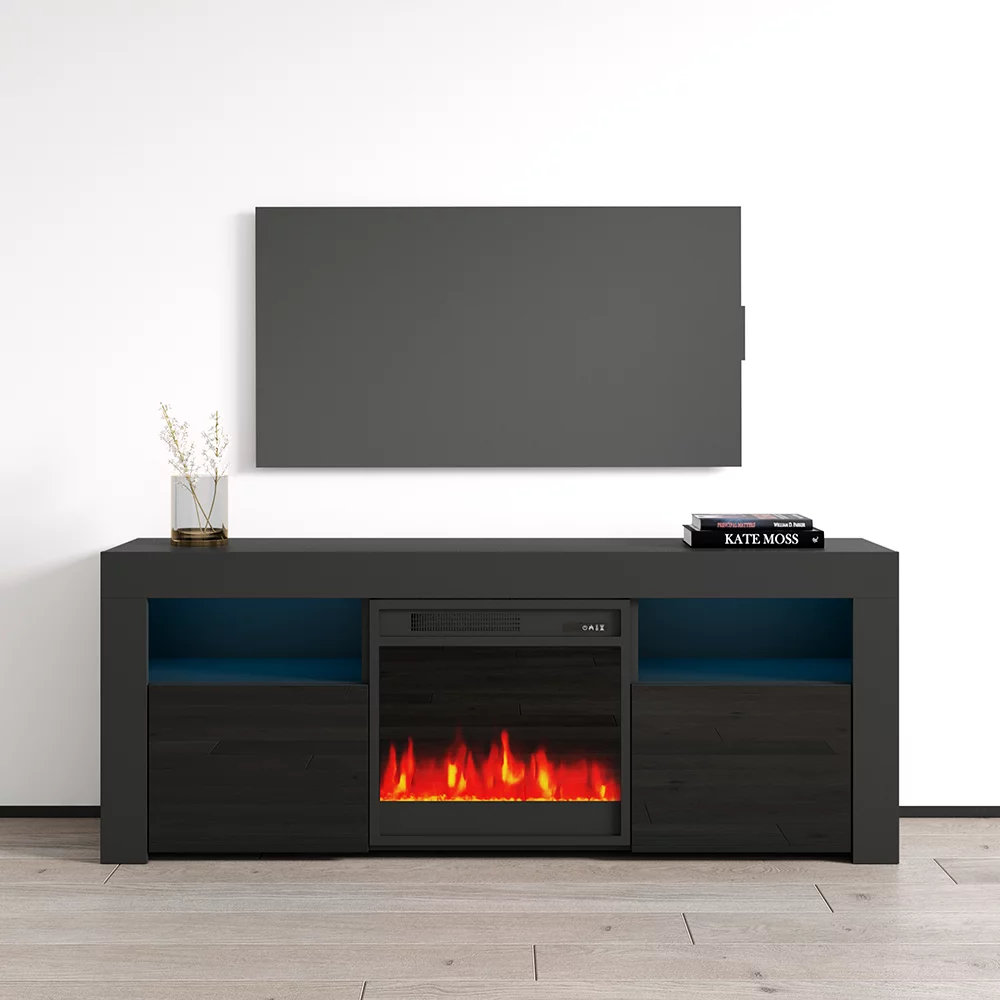 Milano 145EF Fireplace TV Stand for TVs up to 65", Modern High Gloss 58" Entertainment Center