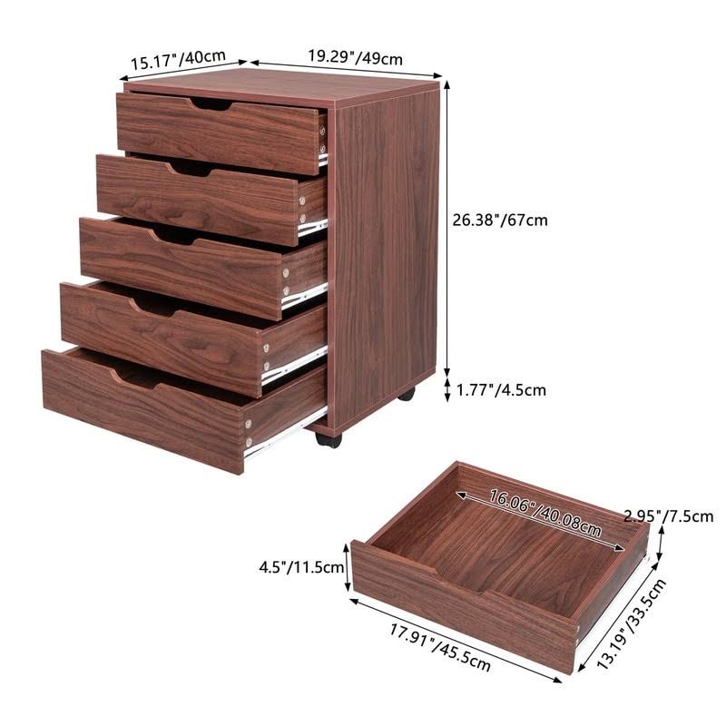 Five Drawers MDF with PVC Wooden File Cabinet Brown
