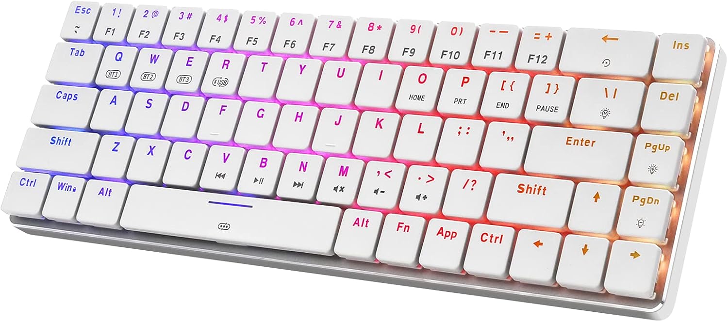 60% Compact RGB Wireless Mechanical Gaming Keyboard, Red Switches, Bluetooth 5.0, Wired Keyboard 69 Keys for PC Tablet Laptop Cell Phone