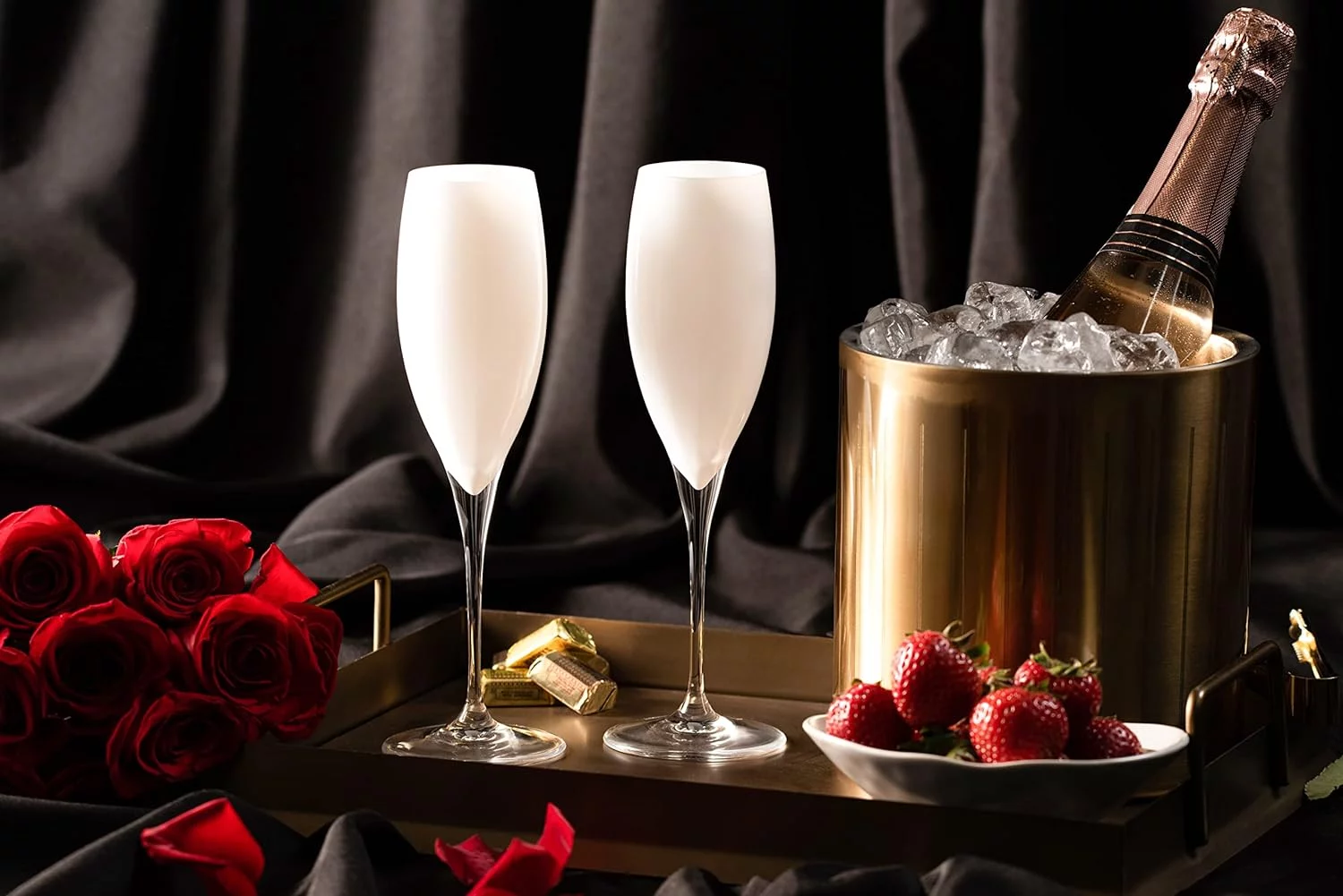 Toasting Flute Glass - Champagne - Flutes - Set Of 6 Crystal Glasses - Wedding Toasting Flutes - White - 11 Oz Made In Europe