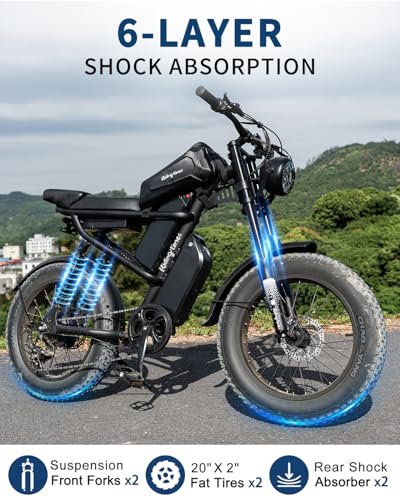 Riding'times 1500W Electric Bike for Adults Full Suspension, Long Seat Dirt Bike with 20" Fat Tire, Max 28/31MPH & 37-150 Miles