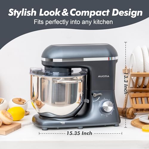 Aucma Stand Mixer,6.5-QT 660W 6-Speed Tilt-Head Food Mixer, Kitchen Electric Mixer with Dough Hook, Wire Whip & Beater (6.5QT, Black)