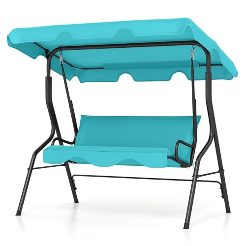Tangkula 3 Person Porch Swing, Patio with Removable Cushion & Powder-Coated Steel Frame, Outdoor Swing with Canopy for Porch, Backyard, Garden
