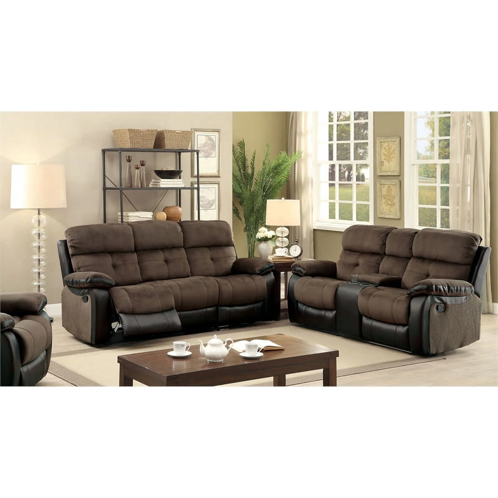 Furniture of America Gwendalyn Faux Leather Reclining Sofa in Brown and Black
