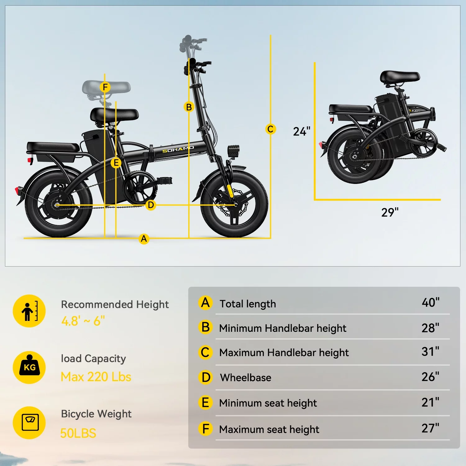 Sohamo 36V 10Ah Foldable Electric Bike w/Throttle, 400W Motor Electric Motorcycle for Adults, Mini Ebike for Teens and Adults over 14 years of age