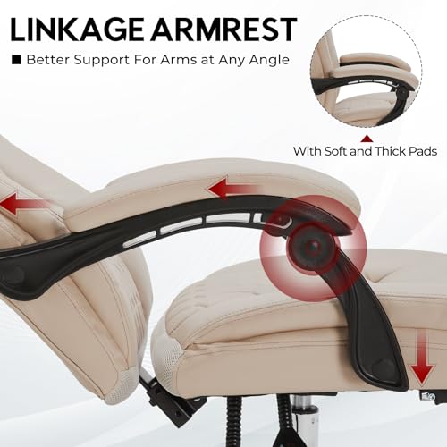 400lbs Reclining Executive Office Chair with Foot Rest,Big and Tall Ergonomic Office Chair with,Home Office Desk Chairs for Heavy People (Khaki)