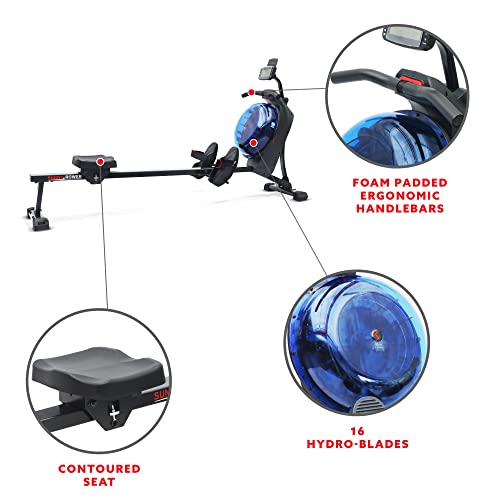 Sunny Health & Fitness Elite Water Rowing Machine with High Dynamic Resistance Vertical Tank