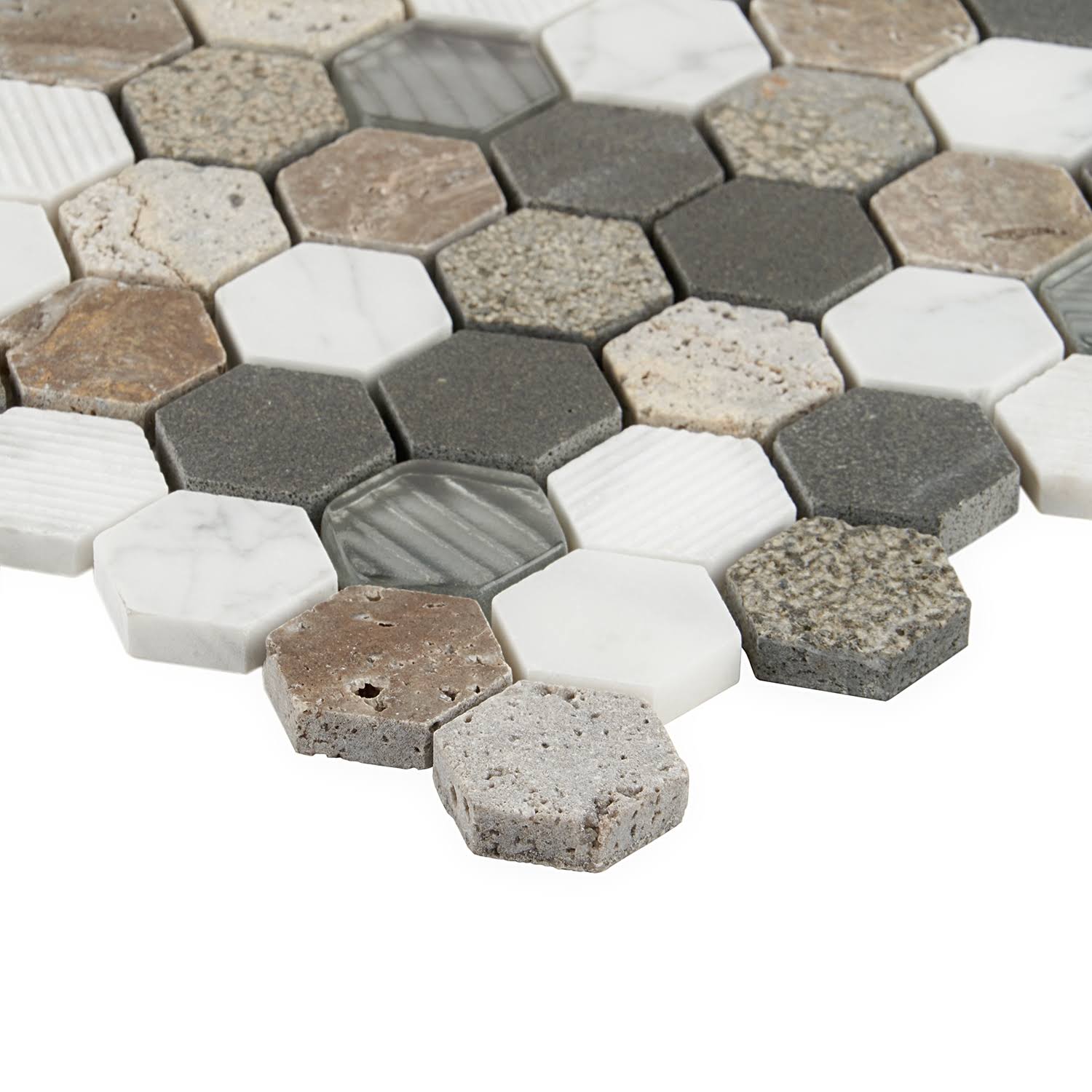 TileBar Esker Stratus Hexagon Marble u0026 Glass Tile, Backsplash and Wall