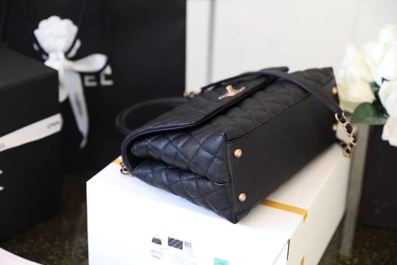 Chanel Large Flap Bag With Top Handle Black For Women, Womens Handbags, Shoulder And Crossbody Bags 11in/28cm A92991