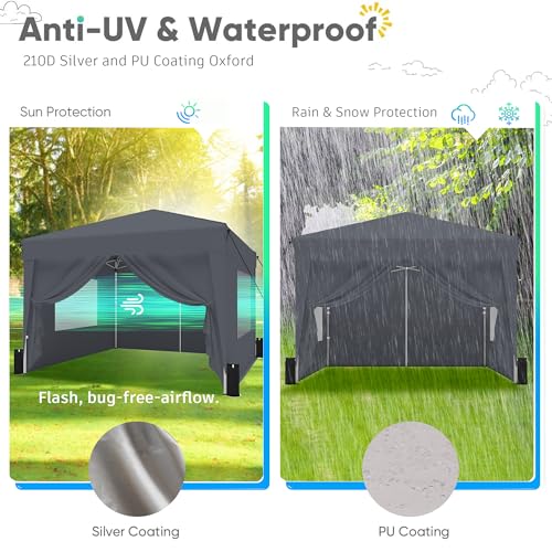 SANWAY 10x10 Pop Up Canopy Tent with Sidewalls x 4 &ndash; Easy Setup Canopy Tent, Waterproof, UV-Resistant