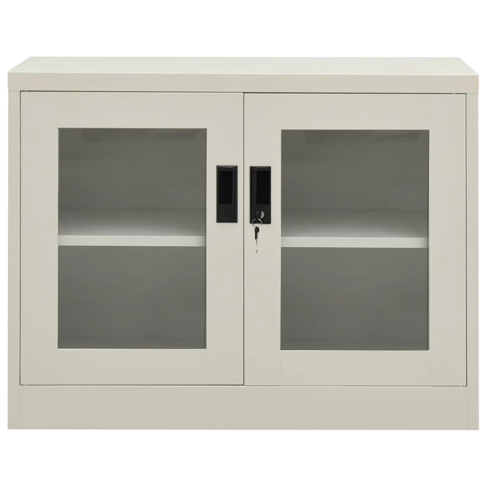 Anself Office Cabinet with Adjustable Storage Shelf and 2 Glass Door Steel Filing Cabinet Light Gray for Living Room, Bedroom