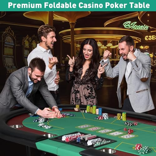 COLOR TREE Foldable Blackjack Poker Table, 84" Premium Texas Hold'em with Cup Holders, Padded Rails, Stylish Blue Design