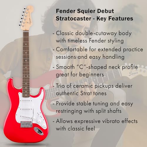 Fender Squier Stratocaster - Torino Red Bundle with Amplifier, Gig Bag, Strap, Instrument Cable, Picks, and Austin Bazaar Instructional DVD
