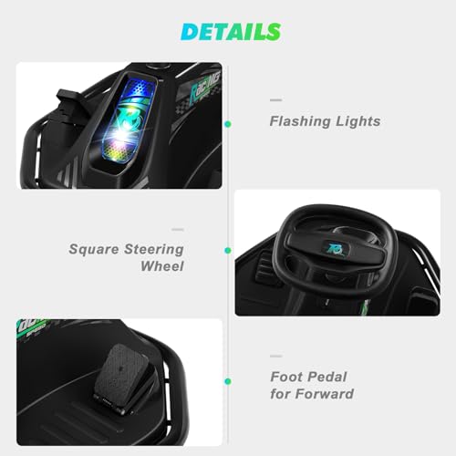 360 Degrees Rotating Ride On Drift Car and 2 Replacement Universal Wheels, 24V Electric Drifting Go Kart for Kids W/Brushless Motor, High/Low Speed