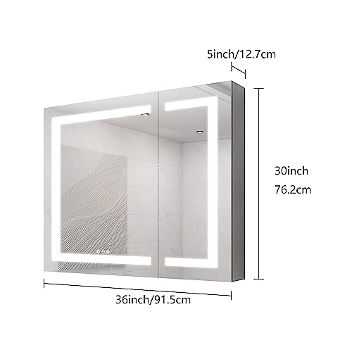 Medicine Cabinet with LED Vanity Mirror, Anti-Fog, Dimmable, Recessed or Surface Mount