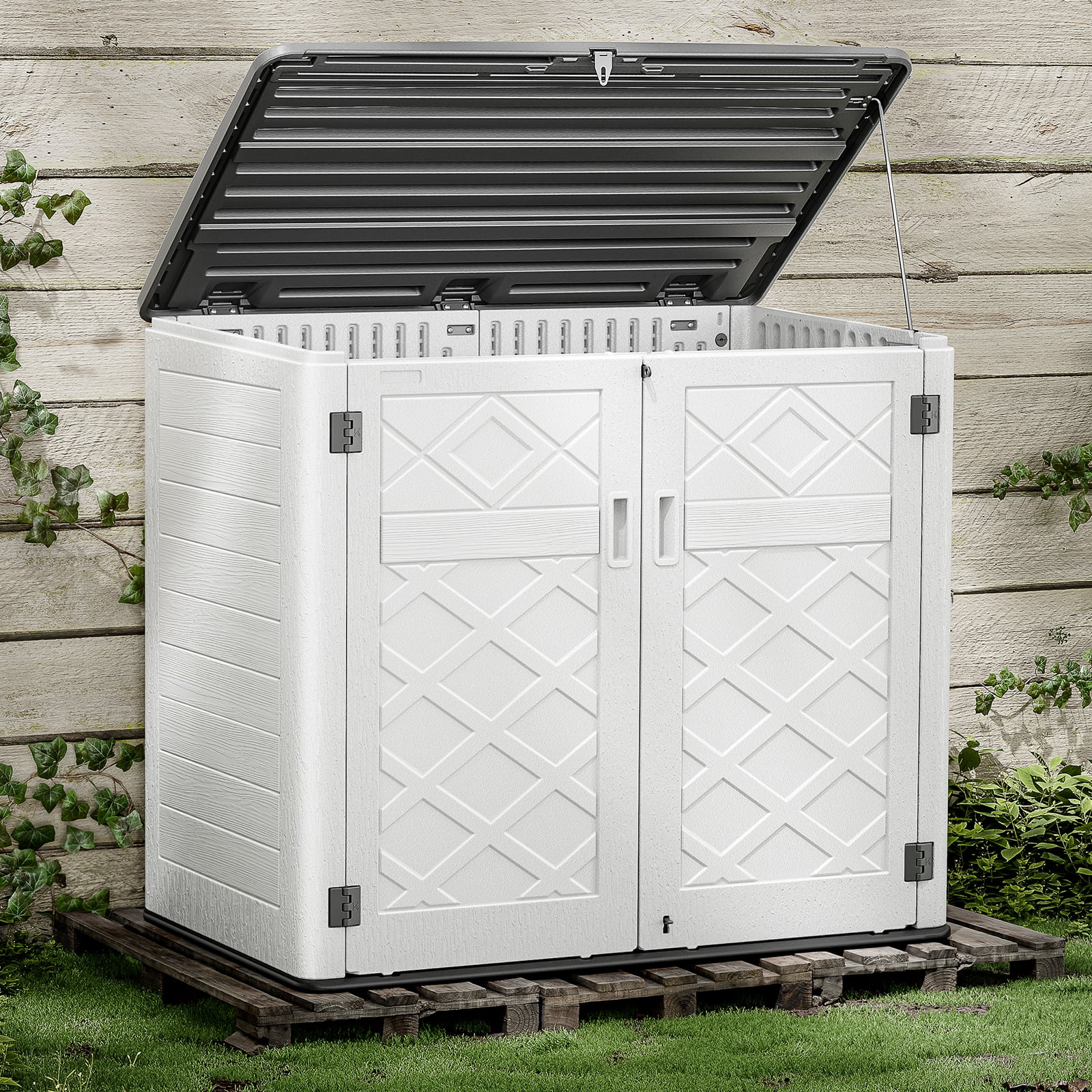 Lofka Resin Outdoor Storage Shed, Horizontal Storage Shed, 38 Cu.ft Capacity, White