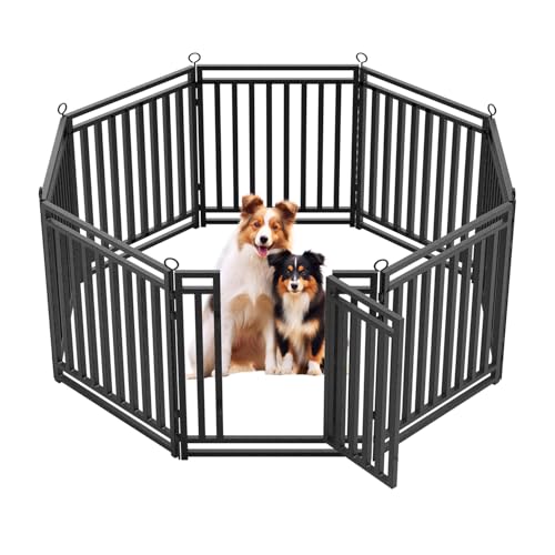 Dog Fence Outdoor Indoor, 40" Inch Height 16 Panels Dog Playpen for Large/Medium/Small Dogs Metal Dog Pen for Yard Camping and RV | Black-Silver