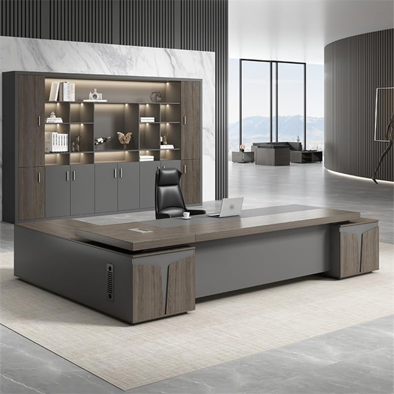 Modern Luxury Executive Office Desk Reception Desks with Drawers, Boss Table Computer Desk Home Office Furniture for CEO Boss Manager(102in)