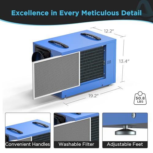 125 Pints Commercial Dehumidifier for Crawl Spaces & Basements with Drain Hose, Industrial Grade Water Damage Restoration for up to 6,000 sq ft