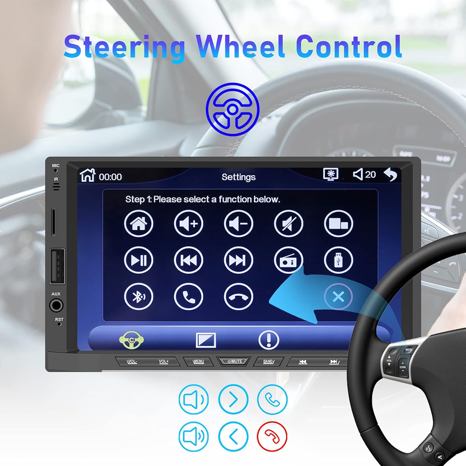 Double Din Car Stereo Radio with Carplay and Android Auto, AMprime 7'' Touch Screen Universal Car Multimedia Player with Bluetooth, FM Radio